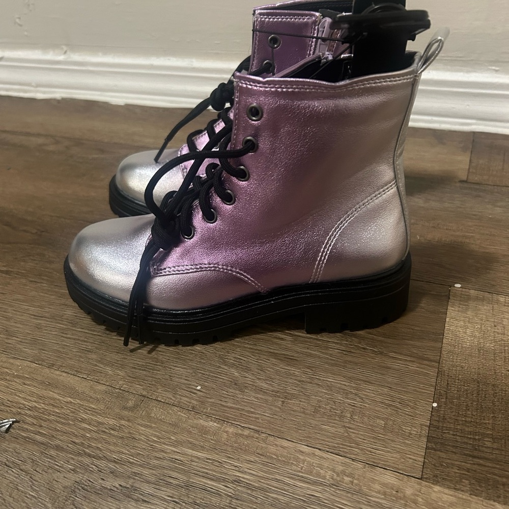 wonder nation Metallic Lilac Combat Boots with Black Laces